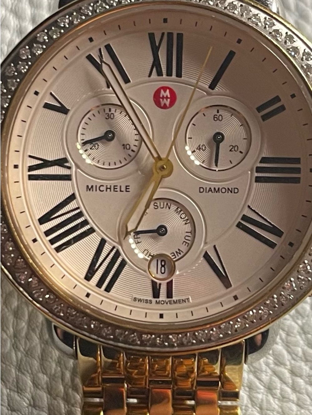 Michele Gold-Tone Diamond-Bezel Bracelet Watch with White Dial - Picture 3 of 4